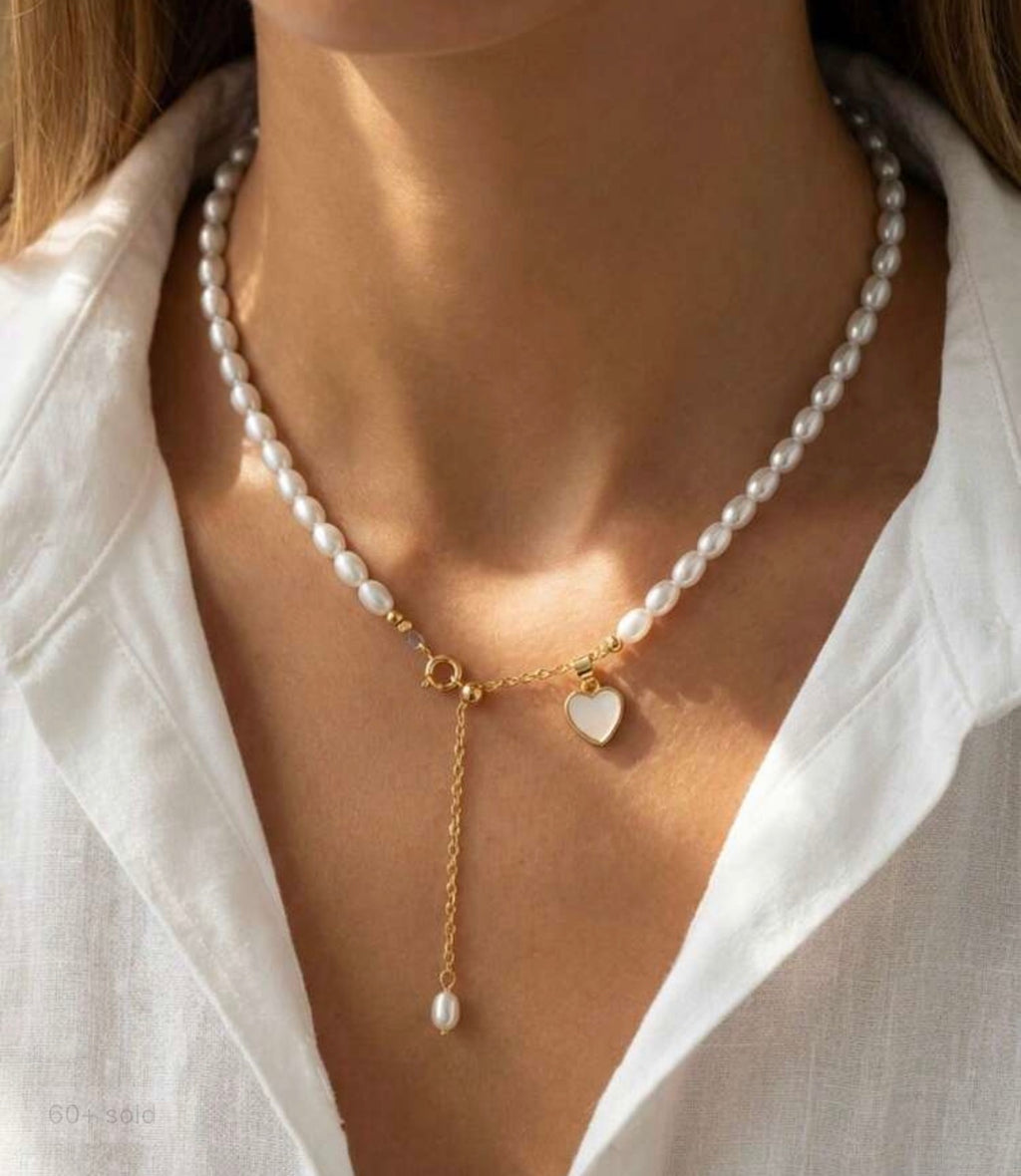 Elegant Pearl Heart Necklace