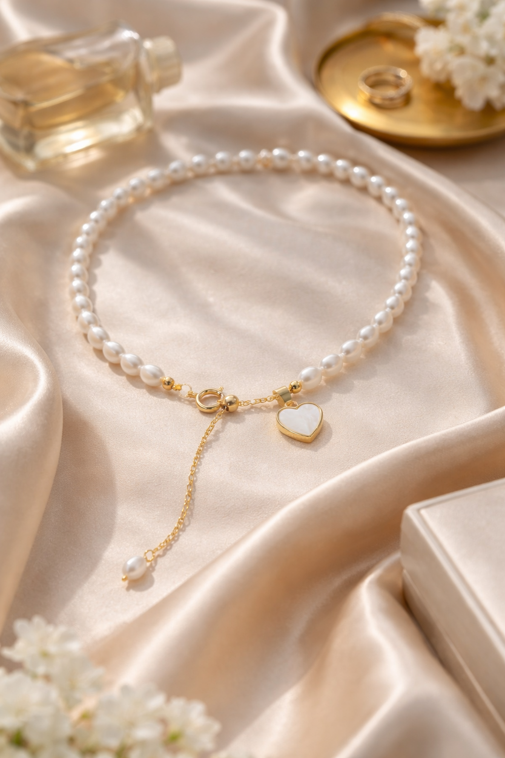 Elegant Pearl Heart Necklace